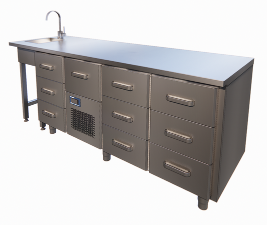 Refrigerated Drawer Table with Sink, 7 Drawers, +2/+6°C