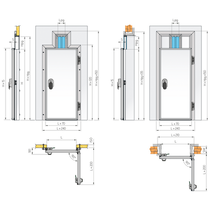 Cold Room Hinged Door, 120mm PUR, Stainless Steel