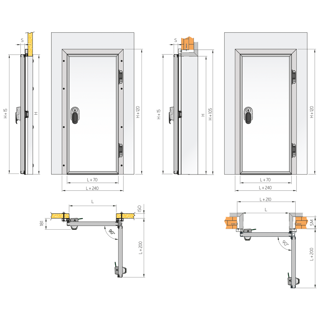 Cold Room Hinged Door, 120mm PUR, Stainless Steel