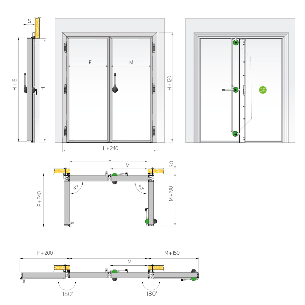 Cold Room Hinged Door, AISI 304, PUR Insulated
