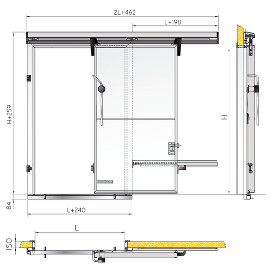 Isothermal Cold Room Sliding Door, PUR, 7–12 cm