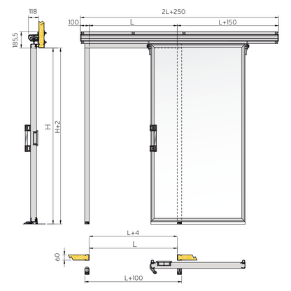 Isothermal Sliding Cold Room Door, Frameless, 70 mm