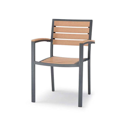 Outdoor Stackable Armchair, Aluminum, Teak Seat