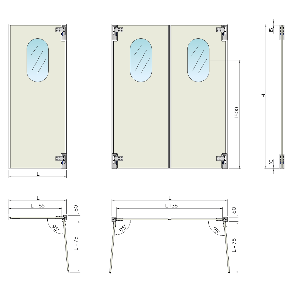 Traffic Swinging Door, PP, 20 mm, RAL 7032