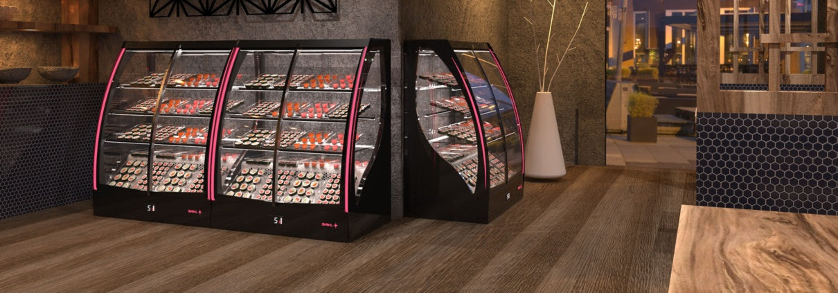 Curved Glass Pastry Display Cabinet, 3 Shelves, 4-8°C