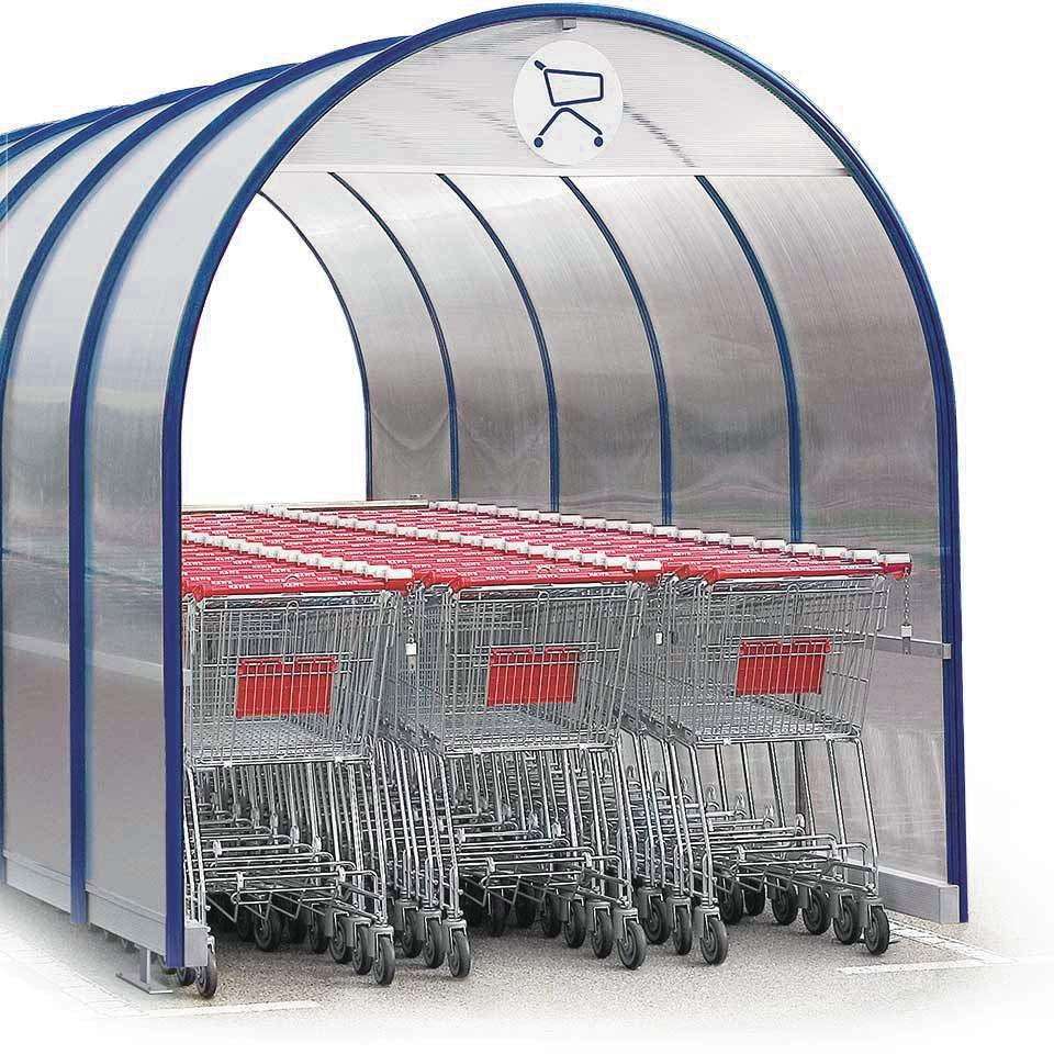 Outdoor Trolley Shelter, 3-Row, Aluminium & Polycarbonate
