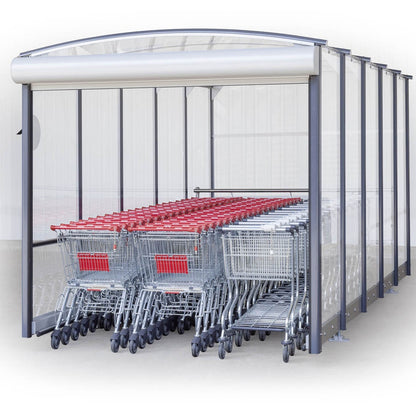 Sigma Trolley Shelter, Flat Roof, Lockable Roller Shutter