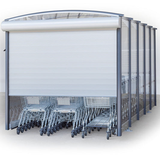Sigma Trolley Shelter, Flat Roof, Lockable Roller Shutter