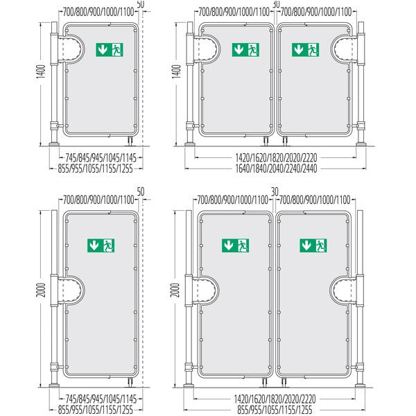 Swing-Arm Exit Gate, 1400/2000 mm, 754–2220 mm Wide