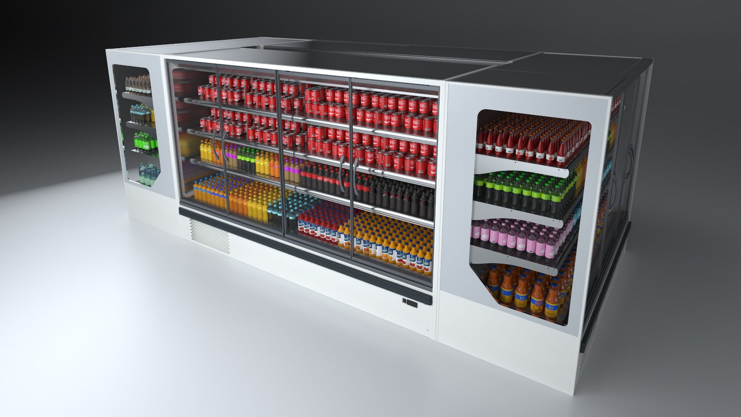 Semi-Vertical Multideck Display Cabinet, Glass Doors, 1650mm
