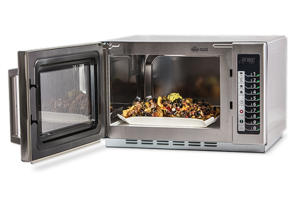 Menumaster RCS511TS microwave oven with food on a plate