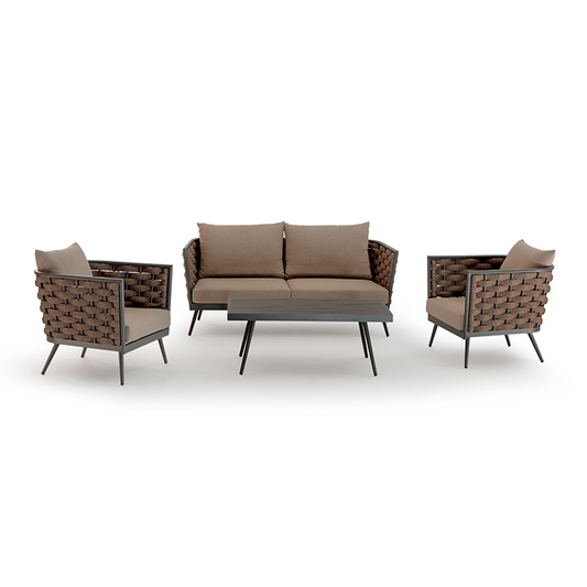 Nizza Outdoor Lounge Set, 4-Piece, Aluminium & Rope