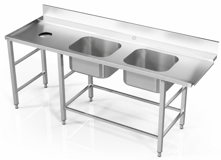Pre-Wash Inlet Table with 2 Sinks, 2000×700 mm