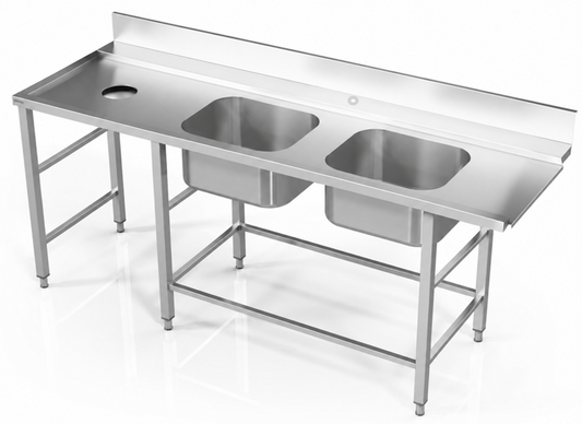 Pre-Wash Inlet Table with 2 Sinks, 2000×700 mm