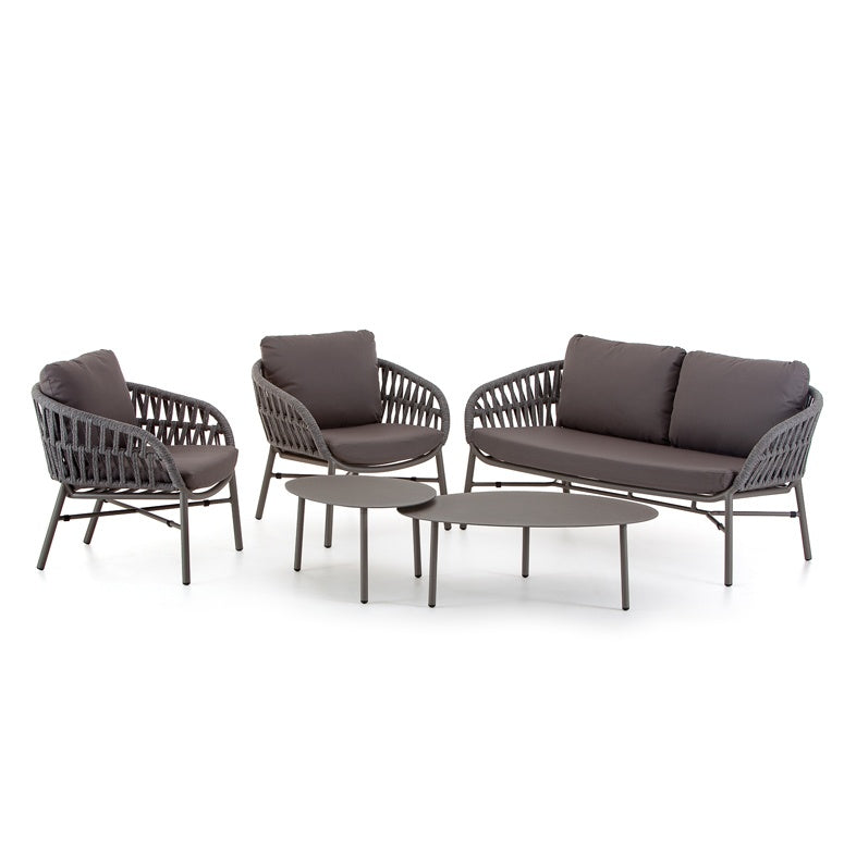Outdoor Lounge Set, Aluminium & Rope, Stackable, 4 Pc