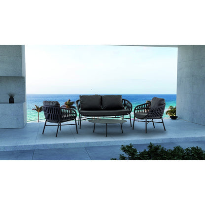 Outdoor Lounge Set, Aluminium & Rope, Stackable, 4 Pc