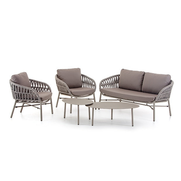 Outdoor Lounge Set, Aluminium & Rope, Stackable, 4 Pc