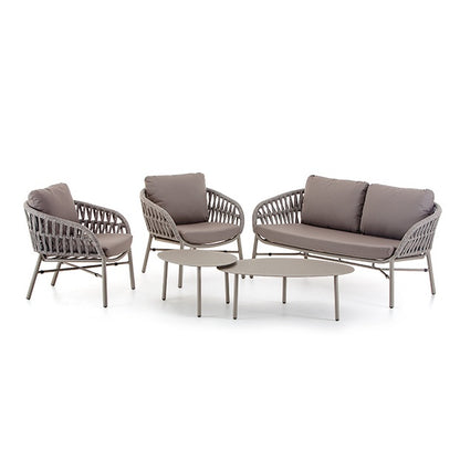 Outdoor Lounge Set, Aluminium & Rope, Stackable, 4 Pc