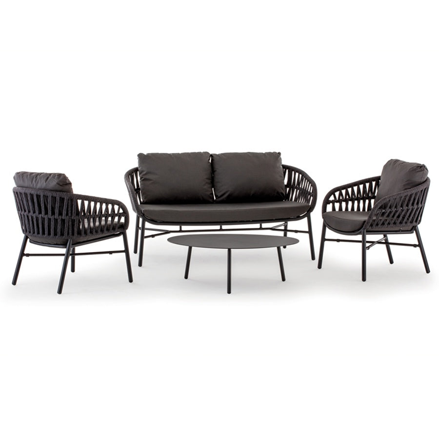 Outdoor Lounge Set, Aluminium & Rope, Stackable, 4 Pc