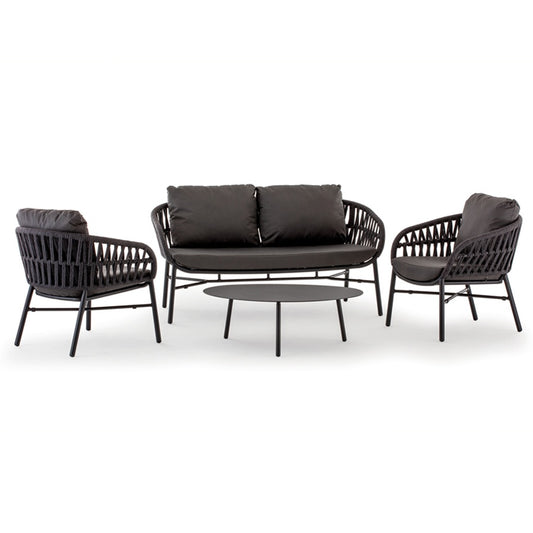 Outdoor Lounge Set, Aluminium & Rope, Stackable, 4 Pc