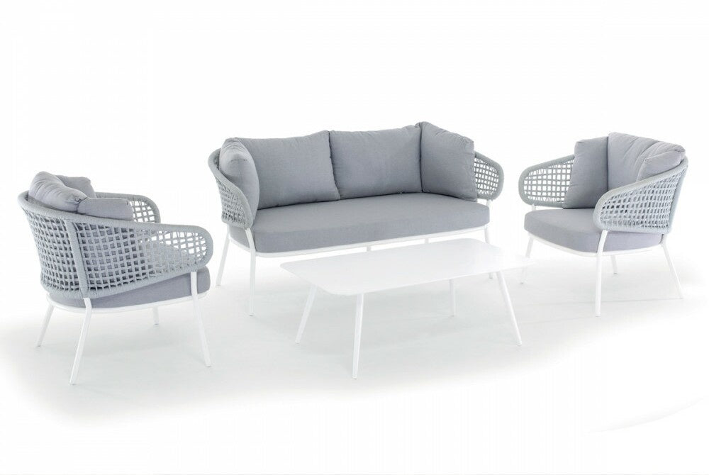 Outdoor Lounge Set, Aluminium & Acrylic Rope, 4 pcs
