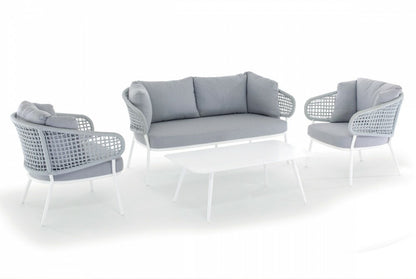 Outdoor Lounge Set, Aluminium & Acrylic Rope, 4 pcs