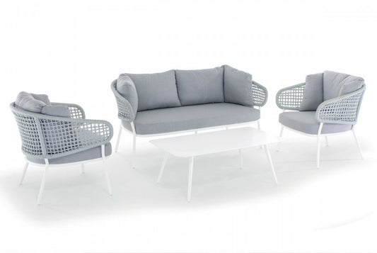 Outdoor Lounge Set, Aluminium & Acrylic Rope, 4 pcs