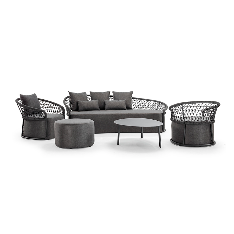 Outdoor Lounge Set, Aluminium, Acrylic Rope, 4 Pcs