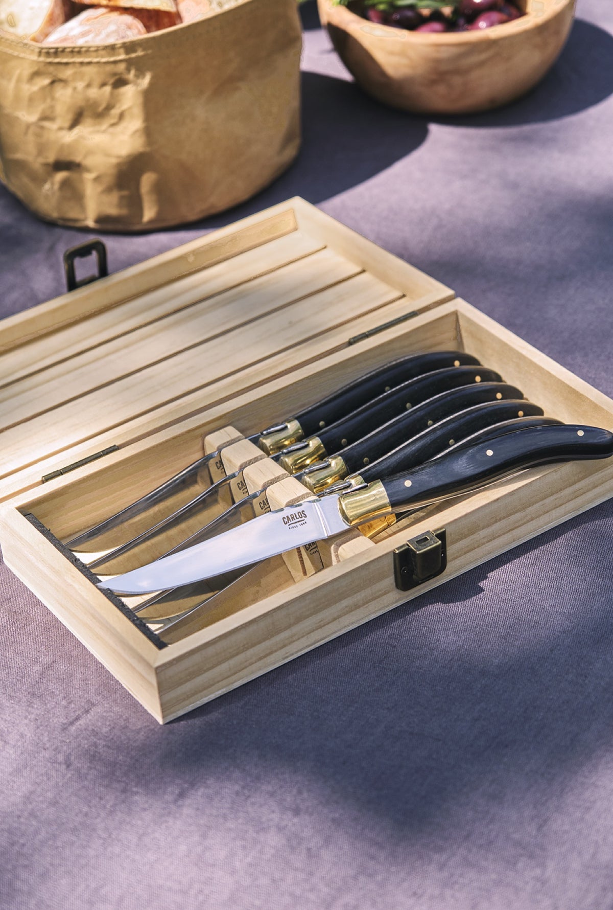 Carlos Steak Knife Box, Pine Wood, Set of 6