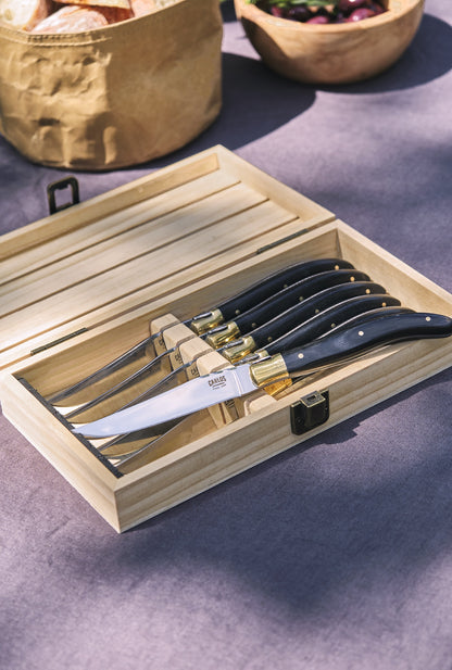 Carlos Steak Knife Box, Pine Wood, Set of 6
