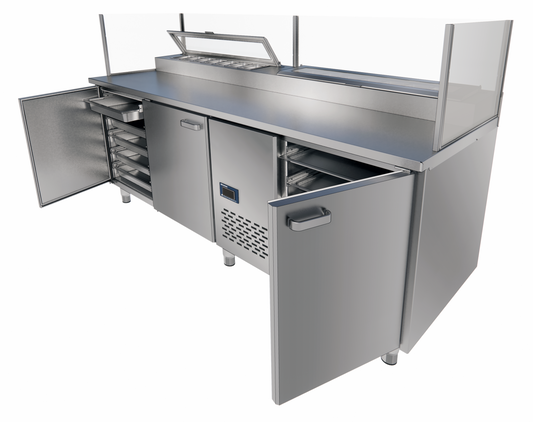 Pizza Saladette Table, 2060 mm, +2/+6°C, Glass Top