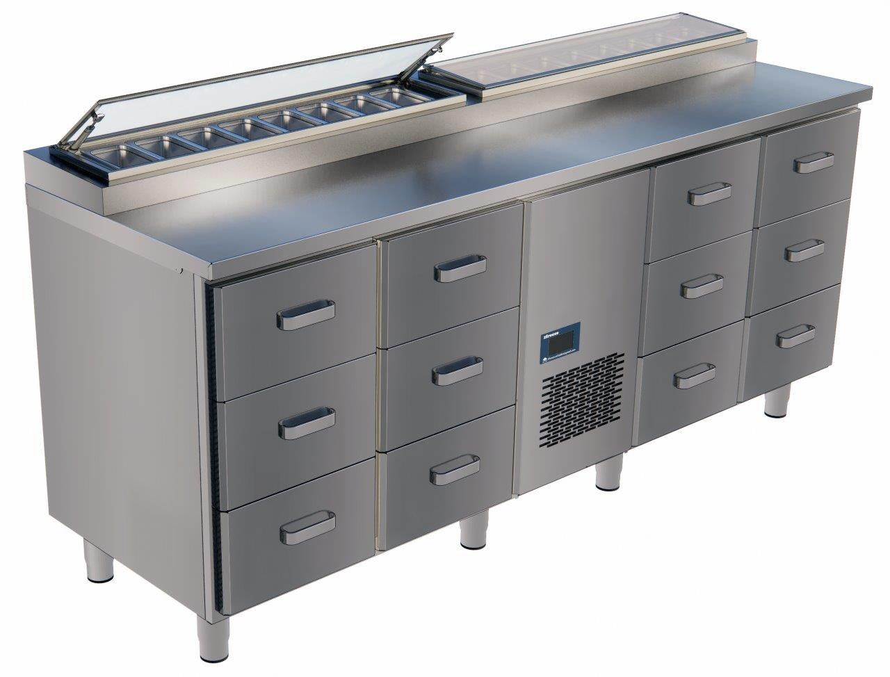 Pizza Prep Saladette, 2060mm, 4x3 Drawers, +2/+6°C