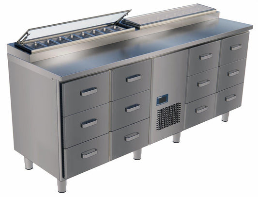 Pizza Prep Saladette, 2060mm, 4x3 Drawers, +2/+6°C