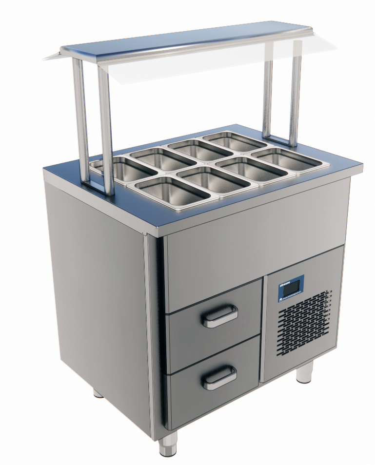 Saladette Counter, 2x GN 1/1, +2/+6°C, Glass Canopy