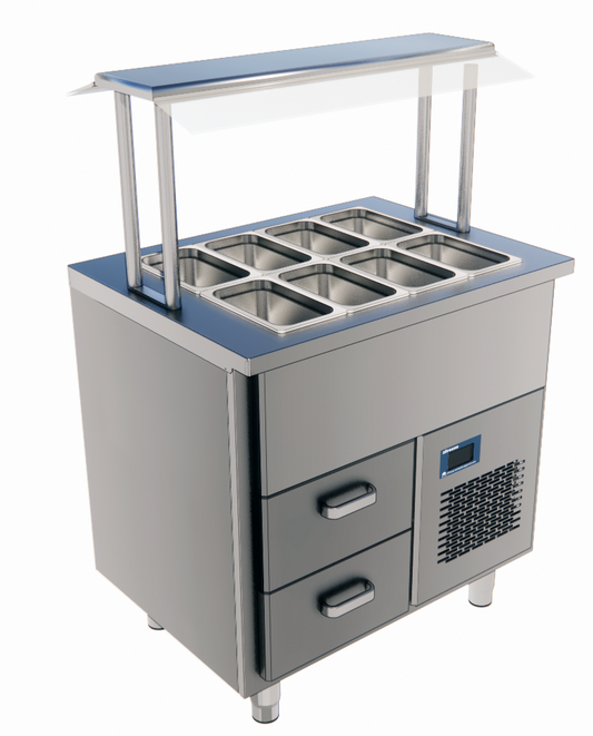 Saladette Counter, 2x GN 1/1, +2/+6°C, Glass Canopy
