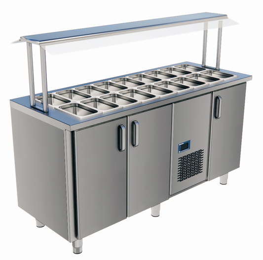 Saladette Counter, 4× GN 1/1, +2/+6°C, Glass Canopy