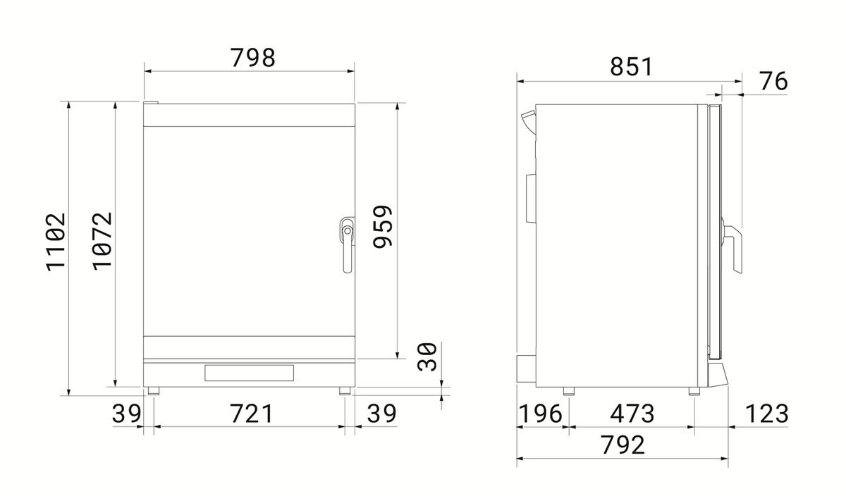 Smeg ALFA1035E1HDS convection oven, three-quarter view with door open showing ten empty tray guides