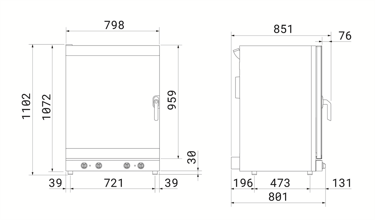 Smeg ALFA1035H-2 convection oven, three-quarter view with door open