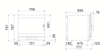 Smeg ALFA625E1HDS convection oven, three-quarter view with door open showing six empty tray guides