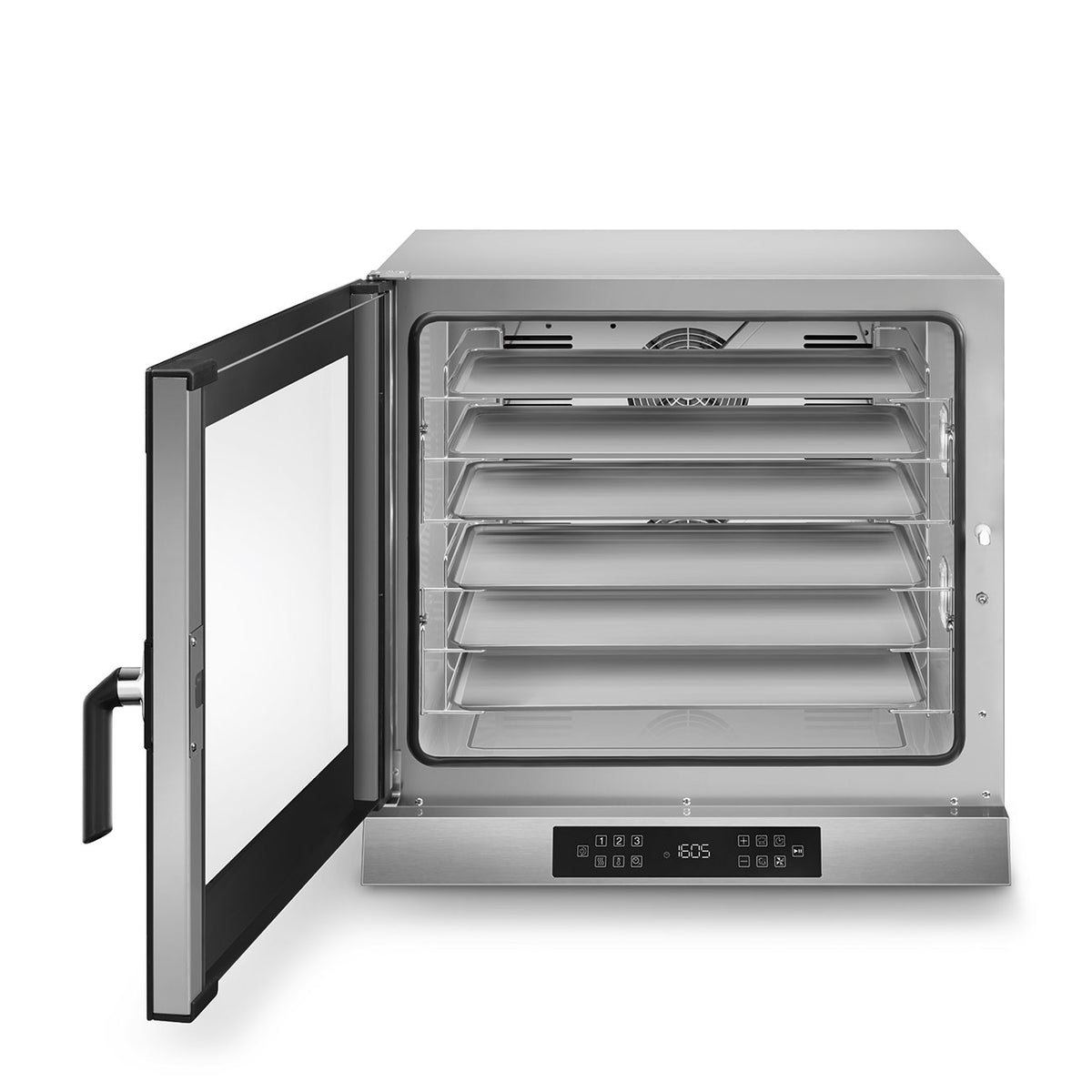 Smeg ALFA625E1HDS convection oven baking croissants, door open