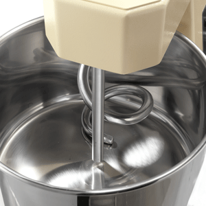 Sirman Hercules 20 TA spiral dough mixer, close-up of the spiral hook with head lifted