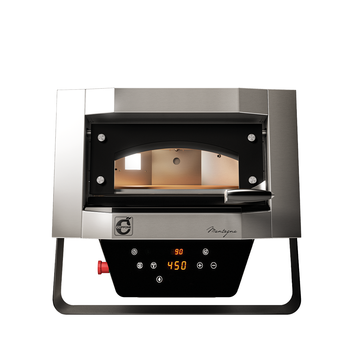 Cuppone Mantegna MN40/1DG pizza oven, front view with door open showing rotating stone deck