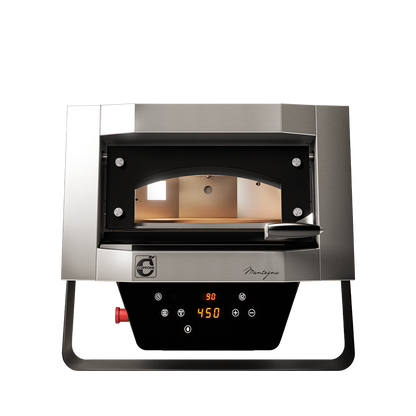Cuppone Mantegna MN40/1DG pizza oven, front view with door open showing rotating stone deck
