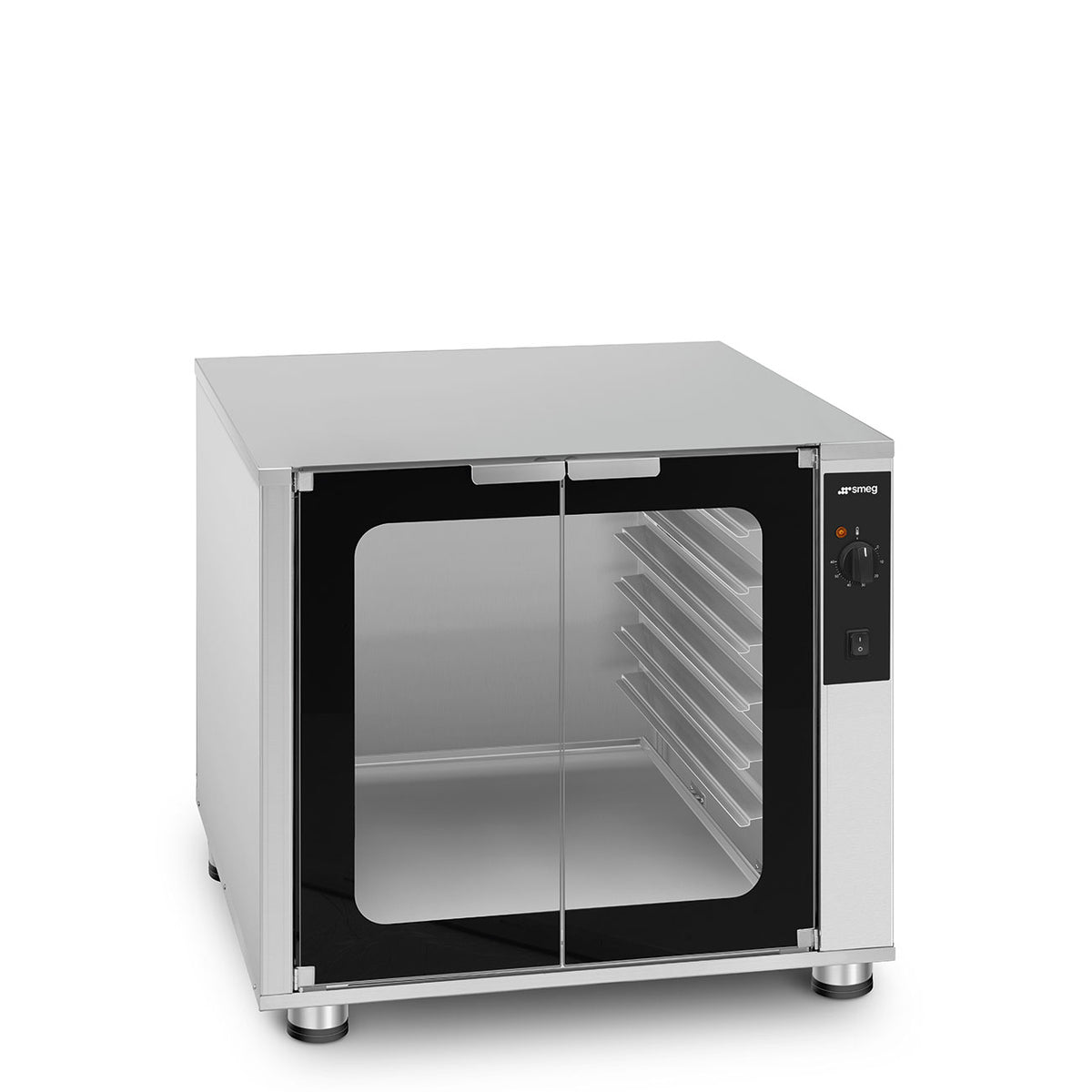 Smeg LEV1035 proving cabinet, three-quarter view with doors open