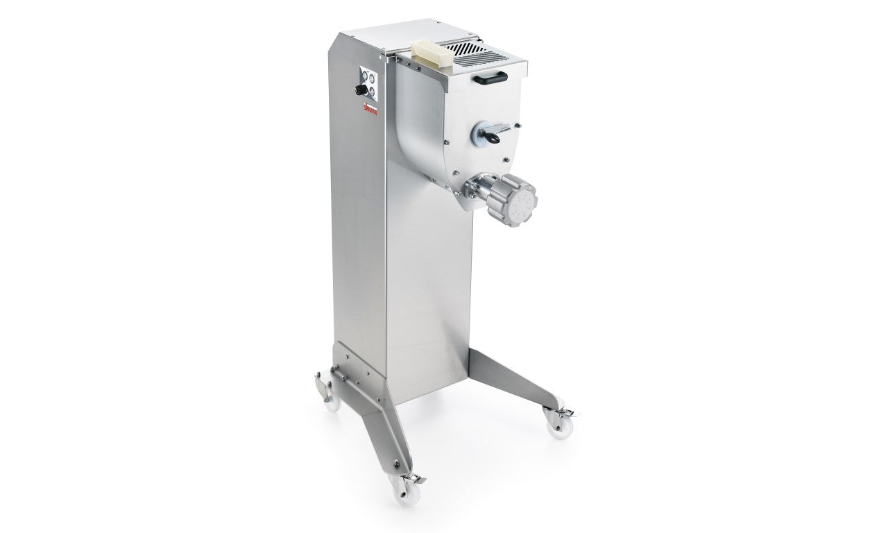 Sirman Orchestra 10 floor-standing pasta extruder, front view on castors