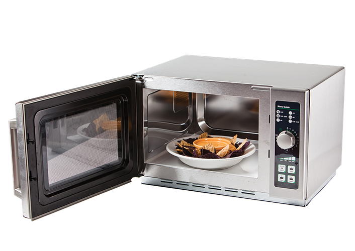 Menumaster RCS511DSE microwave oven heating food on the dial control panel