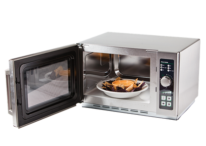 Menumaster RCS511DSE microwave oven heating food on the dial control panel