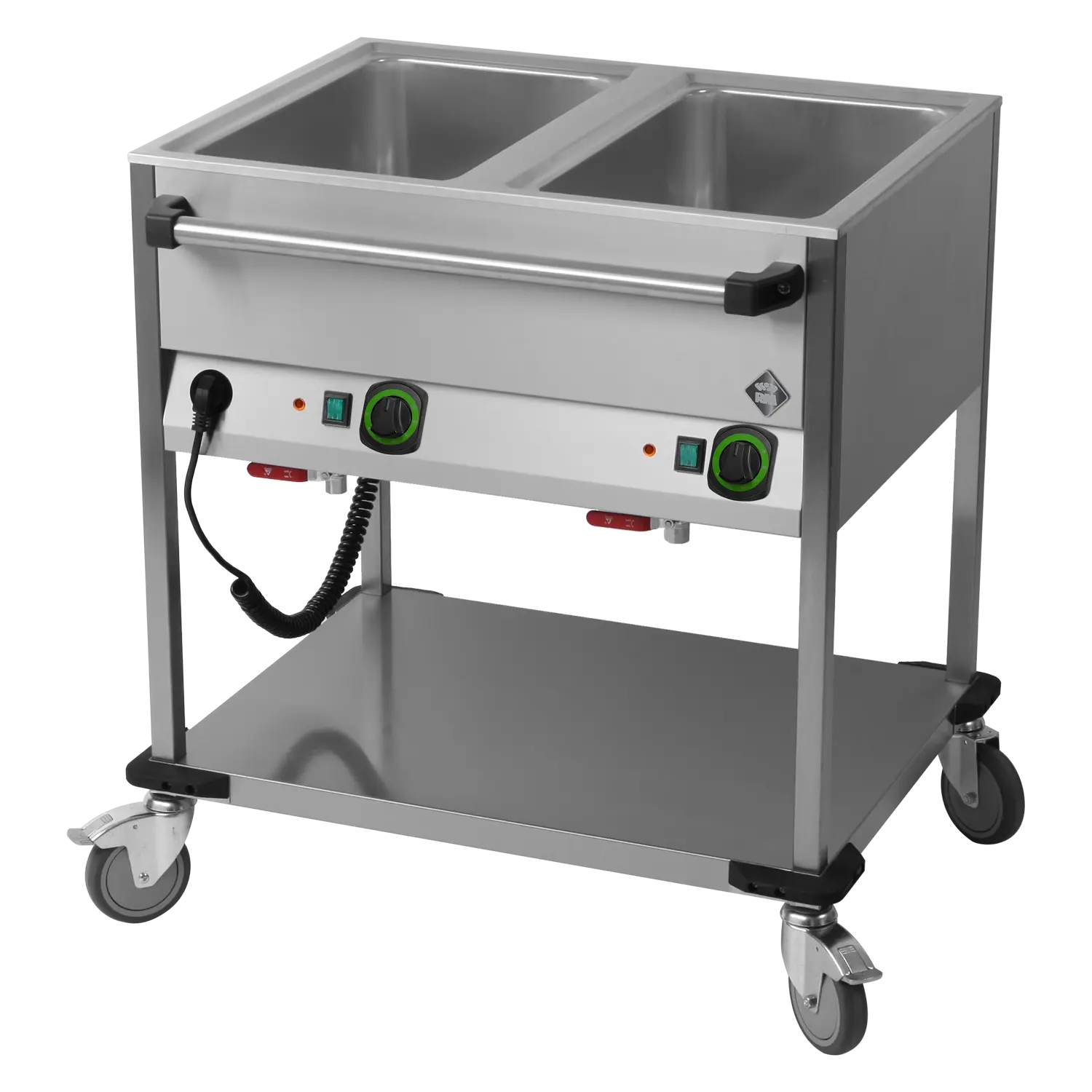 Bain marie trolley electric GN 2-1/1 controllers on longer side with rack  | RM - BMPD 2120