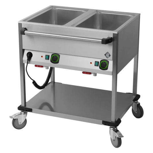 Bain marie trolley electric GN 2-1/1 controllers on longer side with rack  | RM - BMPD 2120