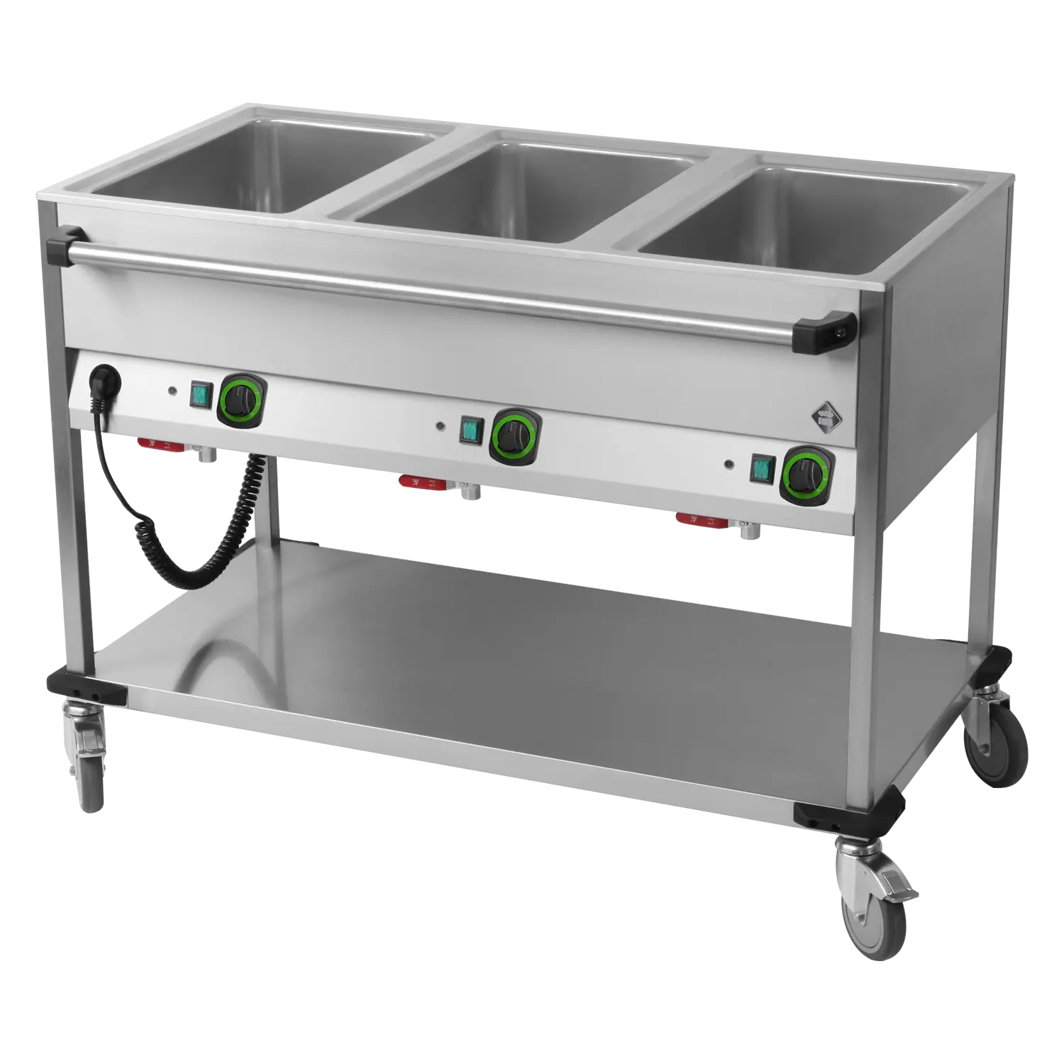 Bain marie trolley electric GN 3-1/1 controllers on longer side with rack  | RM - BMPD 3120
